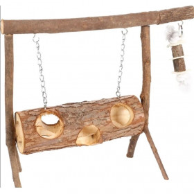 Дървена площадка Flamingo SWING WOOD 32 X 25 см - Дървен тунел-люлка за гризачи